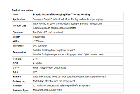 Food Packaging Polyester Base Bottom Film 285 Microns Transparent